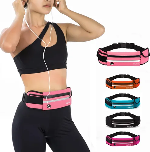 Vista 10 de Jueachy Cinturones de correr para mujeres, riñonera impermeable, bolsa de cintura para correr, soporte para teléfono, cinturón de dinero ajustable
