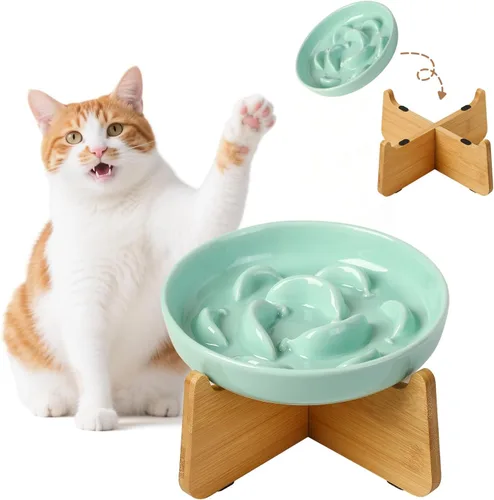 Vista 8 de Cuenco de cerámica del gato del alimentador lento, 6,3" alimentador Cuenco rosa pastel