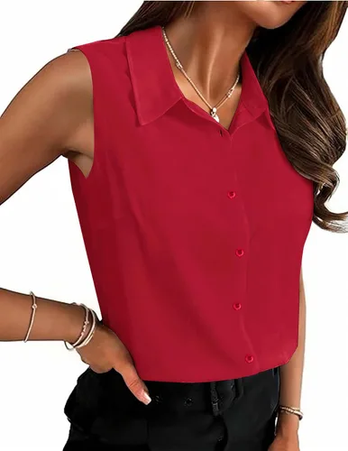 Vista 17 de HOTOUCH Blusa sin mangas con botones para mujer, cuello en V, casual, para negocios, informal, con cuello