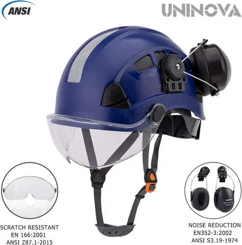 Vista 4 de Casco de protección para los oídos y visera ANSI Z89.1 con ventilación ABS forestal, arborista, árbol, construcción, construcción, protección