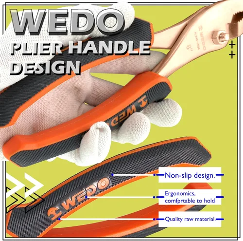 Vista 4 de WEDO Alicates combinados ajustables sin chispas de 6 pulgadas, alicates de seguridad sin chispas, no magnéticos, estándar DIN, certificado BAM y FM