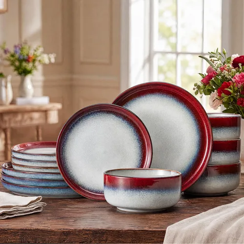 Vista 25 de Stoneware Dinnerware Sets for 8, Reactive Glaze, Beige