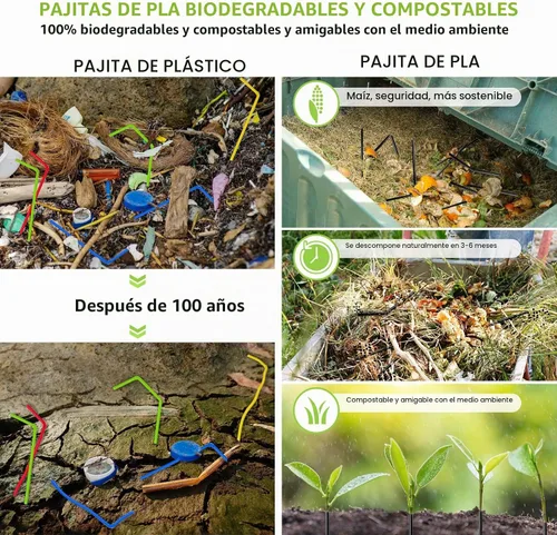 Vista 4 de Pajitas desechables plásticas del negro biodegradable del PLA 100P Paquete de 100 pajitas negras