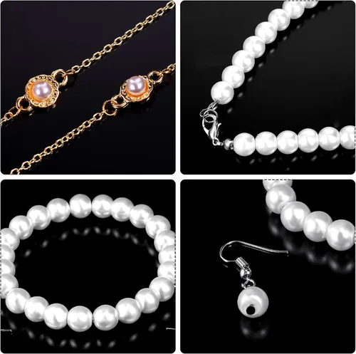 Vista 6 de BBTO Old Lady Costume Granny Wig Grandma Shawl Inflatable Cane Frame Glasses with Chain Faux Pearl Necklace Bracelet Earrings