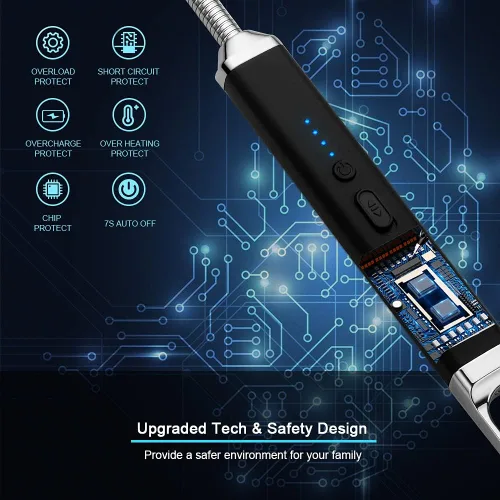 Vista 3 de SUPRUS Encendedor USB recargable de arco eléctrico con interruptor de seguridad, cuello flexible de 360°, parrilla sin llama, encendedores largos