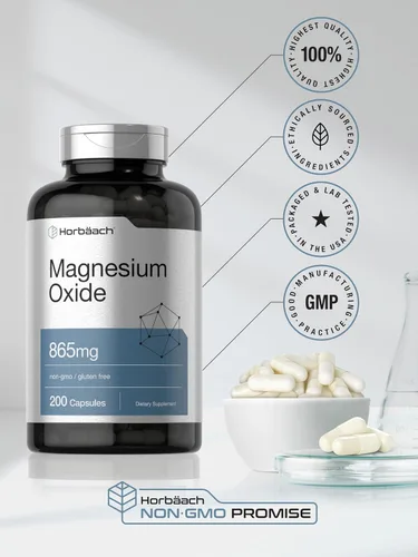 Vista 6 de Horbäach Óxido de magnesio 865 mg 200 cápsulas Suplemento sin OMG y sin gluten