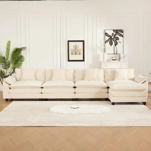 Vista 68 de Sofá seccional modular, sofá seccional en forma de L de 76.7 pulgadas con otomana móvil, cómodo loveseat de chenilla nube con reposabrazos