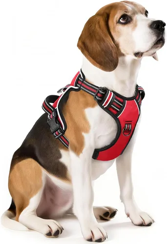 Vista 14 de HEELE Arnés para perro pequeño sin tirones con mango suave, arnés reflectante ajustable, color negro, XS Reflective Front Clip Vest with Control