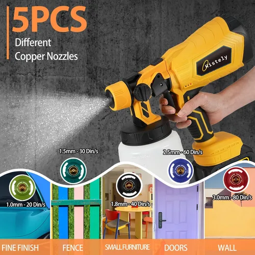 Vista 4 de Pulverizador de pintura inalámbrico para pintura de casa con 2 baterías de 4.0 Ah, pistola de pintura en aerosol HVLP con 5 puntas de pulverización