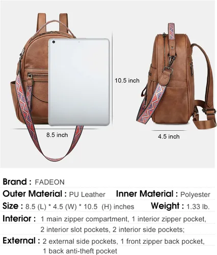 Vista 7 de FADEON Bolsos cruzados para mujer y bolso mochila Colección Marrón