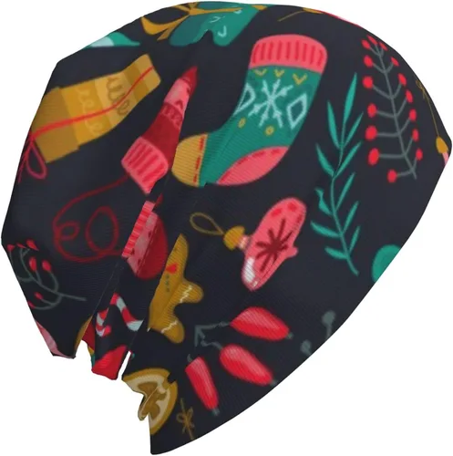 Vista 3 de Yljmlcf Christmas Plants, Flowers, Holiday Simbols Adult Men's Knit Hat Beanie Hat Unisex Adult Hats,Cap Black