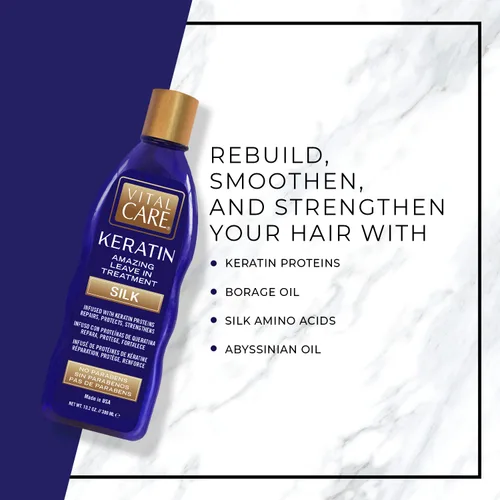 Vista 2 de Vital Care Keratin Amazing Leave-In Treatment Silk - Tratamiento suave de queratina complejo capilar que no se quita para el uso diario, hidratante