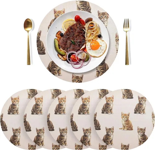 Vista 3 de Cute Orange Brown Kittens Pale Table Place Mats, Non Slip Placemats Round Washable for Kitchen Table one sizex4