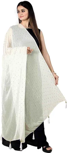 Vista 14 de Chandrakala Chal Dupatta de gasa para mujer, chal envolvente Chunni, beige (D191-P)
