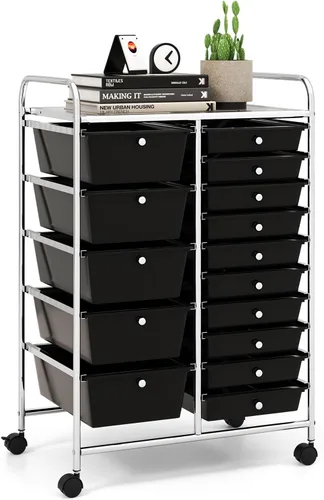 Vista 25 de LDAILY Carrito de almacenamiento con ruedas de 9 cajones, carrito rodante con cajones para aula, organizador de manualidades con ruedas con marco