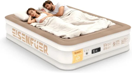 Vista 8 de Colchón de aire Queen con bomba incorporada, colchón inflable Beige Camel