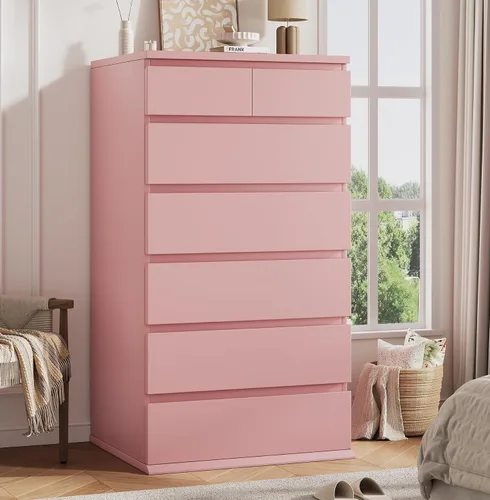 Vista 10 de Cómoda Alta Negra de 7 Cajones para Dormitorio, Cómodas y Arcones de Madera Modernos con Almacenamiento de Joyas, 23.6" L*15.8" A*47.5" Al en Cómoda