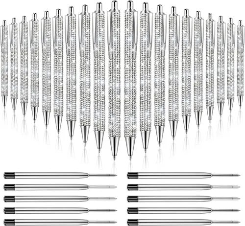 Vista 9 de 20 piezas de bolígrafos con strass, bolígrafos de metal brillante con diamantes, bolígrafos de cristal brillante a granel, bolígrafos retráctiles