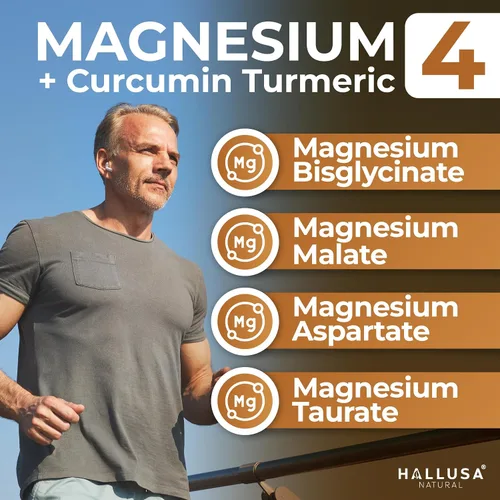 Vista 2 de HALL4 Magnesio 60 cápsulas – 4 complejos de magnesio malato, aspartato, taurato, bisglicinato y curcumina cúrcuma – energía, función muscular, salud