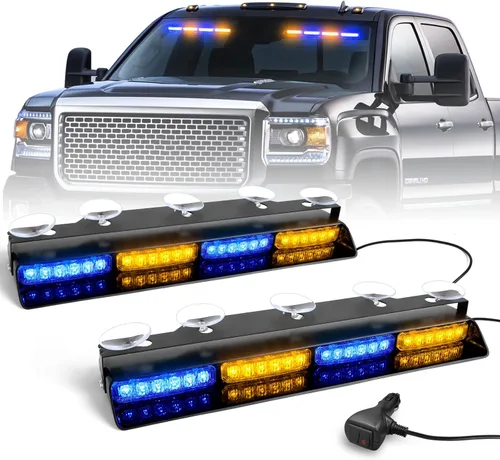 Vista 10 de HLauto Luces estroboscópicas de emergencia 6Z4J: luces de seguridad blancas ámbar de 2 x 16.8 pulgadas, 48 luces LED intermitentes de advertencia
