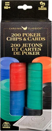 Vista 5 de Spin Master Games Cardinal Classics, Juego de 200 fichas de póquer con botón de distribuidor de baraja Texas Hold 'Em Classic Casino Juego de mesa