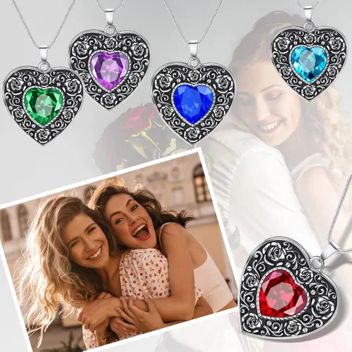 Vista 4 de Fanery sue Heart Locket Necklace That Holds 2 Pictures for Women Girls, Silver Rose Sunflower Custom Photos Necklaces Personalized Lockets Necklace