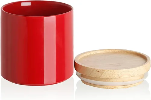 Vista 12 de Recipientes de cocina Sweejar, tarro de almacenamiento de cerámica para alimentos, recipientes apilables con tapa hermética de madera para servir