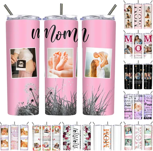 Vista 8 de Regalos para el Día de la Madre, vaso personalizado con foto de mamá, vasos delgados con tapa de nombre y pajita, 20 onzas, taza de café de viaje