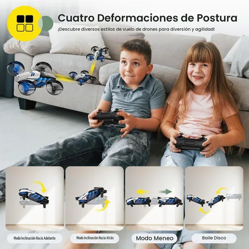 Vista 3 de Holy Stone HS210T Drones para niños, 2 en 1 MINI Drone de interior con modo Land & Fly, cuatro deformaciones de postura, cuadricóptero RC con giro