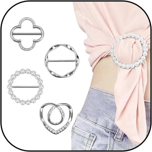 Vista 47 de 4 piezas de clip de anillo de bufanda para mujer, broche de perlas y flores, hebilla de metal para chal, accesorios de decoración para damas y niñas