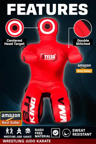Vista 6 de Un-Filled Grappling Dummy Wrestling Dummy Jiu Jitsu Dummy for BJJ MMA Judo Karate Practice Adult Kids Rojo