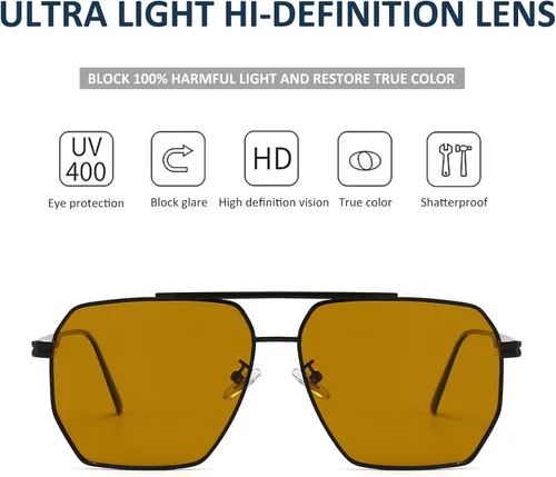 Vista 2 de Kelens Lentes de sol polarizados cuadrados de gran tamaño para mujeres y hombres, marco de metal retro, tonos vintage, lentes de sol de moda UV400