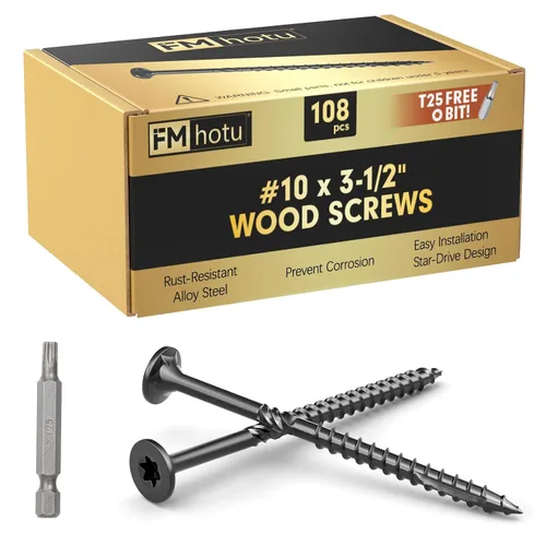 Vista 22 de #10 x 2-1/2" Tornillos para Terraza, 108 Piezas Tornillos para Madera con Cabeza Estrella, Tornillos para Madera Resistentes al Óxido para Negro