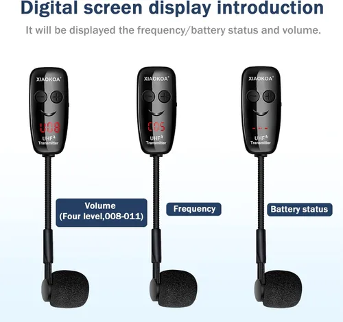 Vista 5 de Micrófono inalámbrico para saxofón, micrófonos UHF para saxofón, micrófono con clip de carga y pantalla digital, para trompeta, tuba, trombón