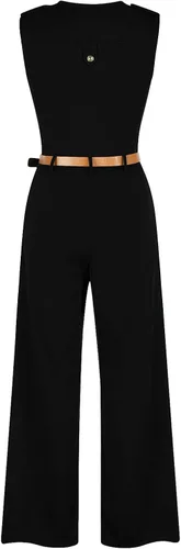 Vista 4 de Pink Queen - Overol estampado con cinturón para mujer con pantalones largos de pierna ancha con botones para fiestas