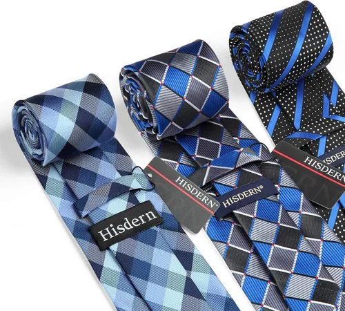 Vista 56 de HISDERN Juego de corbatas extralargas para hombre y pañuelo de bolsillo de 63 pulgadas, colección XL, caja de regalo, corbata, lote de 3