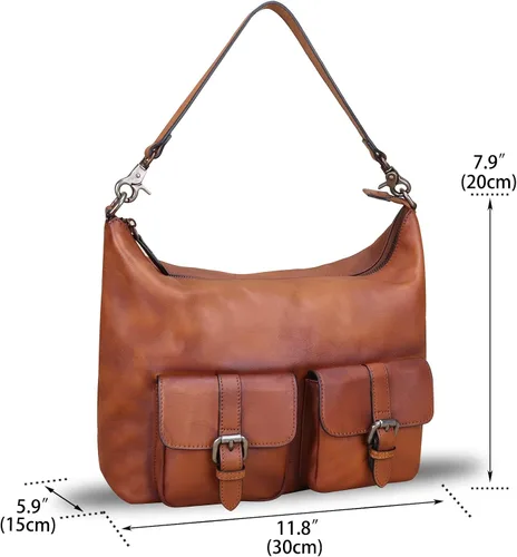 Vista 4 de Bolsos de cuero genuino para mujer, bolsos hechos a mano, con asa superior, bolsos de hombro, estilo vintage, bolso cruzado de cuero real