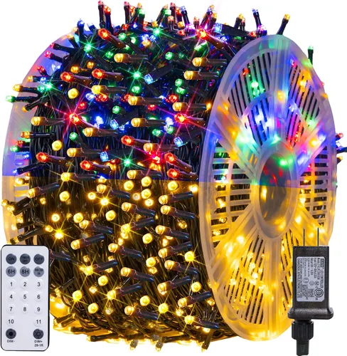Vista 10 de Dazzle Bright Luces de Navidad que cambian de color, 66 pies, 200 LED, blanco cálido y multicolor, impermeable, con control remoto, 11 modos
