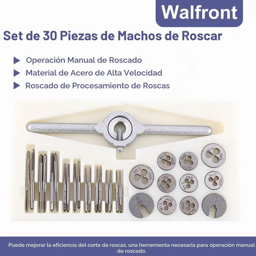 Vista 5 de Walfront Juego de 30 piezas de troqueles de grifo métrico, roscado de tornillo, kit de herramientas manuales con llave ajustable M1 M1.1 M1.2 M1.4