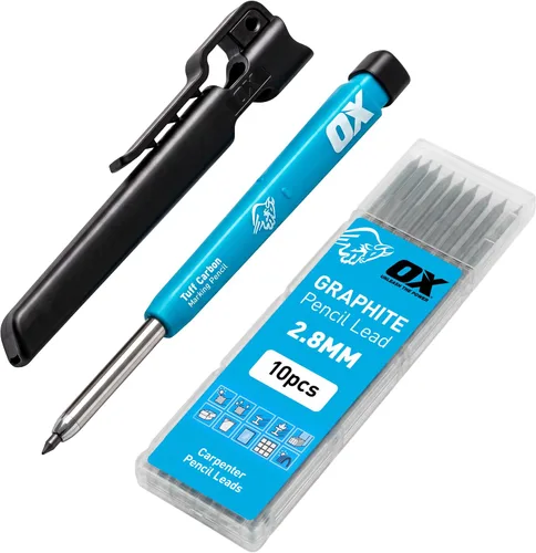 Vista 10 de OX Tools - Juego mecánico de lápices de carpintero - Lápiz de construcción resistente con clip para cinturón, sacapuntas, soporte y 4 minas
