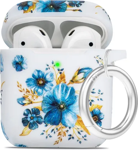 Vista 18 de LitoDream - Funda de silicona suave y flexible con llavero para Apple AirPods 2 y 1, para niñas (vaca; blanco con cactus)