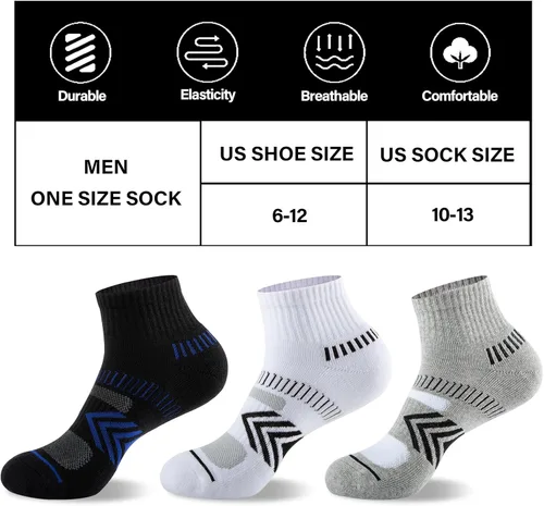Vista 2 de COOPLUS Calcetines tobilleros acolchados para hombre, calcetines de algodón de rendimiento atlético