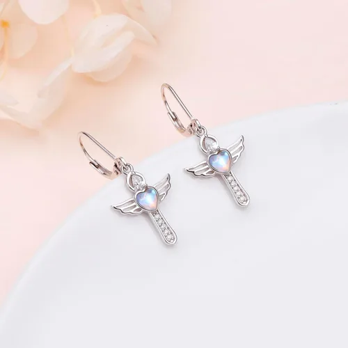 Vista 27 de Aretes colgantes de filigrana de plata de ley 925, margarita, loto, flor de rosa, piedra lunar, lágrima para mujer, nudo celta infinito, margarita