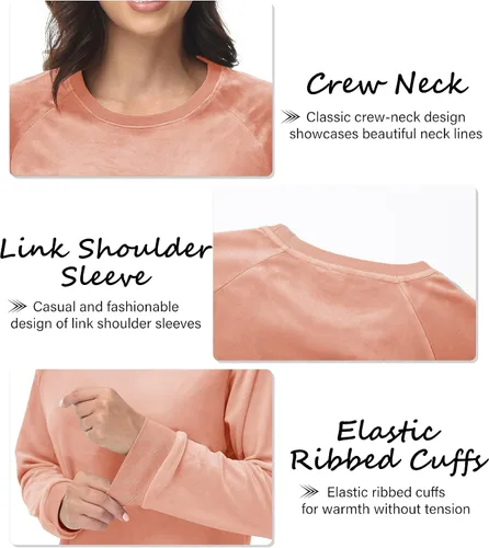 Vista 4 de MAGCOMSEN Sudadera para mujer, cuello redondo, informal, de manga larga, forro polar, cálido, de terciopelo, color liso