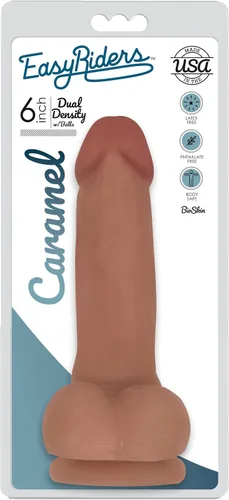 Vista 2 de Easy Riders - Consolador de doble densidad de 6 pulgadas con bolas, color marrón Beige Bronceado