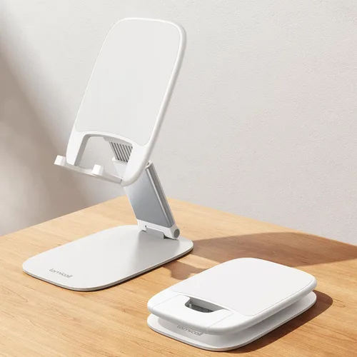 Vista 10 de Lamicall - Soporte de teléfono ultrafino para escritorio, soporte plegable para teléfono celular, altura ajustable, base pesada resistente, funda