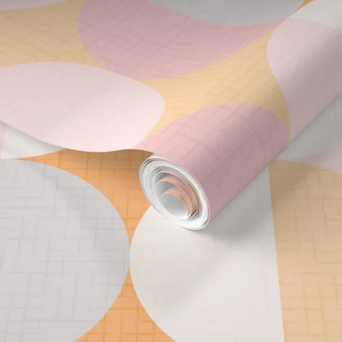 Vista 2 de Removable Wallpaper Swatch - Dreams Scale Pink Shaw White Vintage Retro Orange Grey Circles Custom Pre-Pasted Wallpaper by Spoonflower