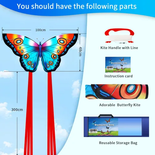 Vista 6 de Xida Butterfly Kite for Kids & Adults Easy to Fly, Ages 4-8 8-12, Large Kite with 300ft Handle, Perfect for Beach Trips