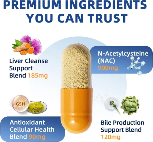 Vista 5 de Suplemento NAC 900 mg – Limpieza del Hígado Desintoxicación y Reparación, Salud Antioxidante y Celular, Apoyo a la Defensa del Alcohol – Cápsulas