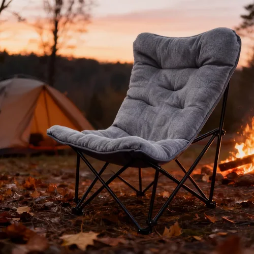 Vista 6 de Silla de mariposa acolchada y cómoda, silla plegable con respaldo alto para dormitorio, sala de estar, camping, césped